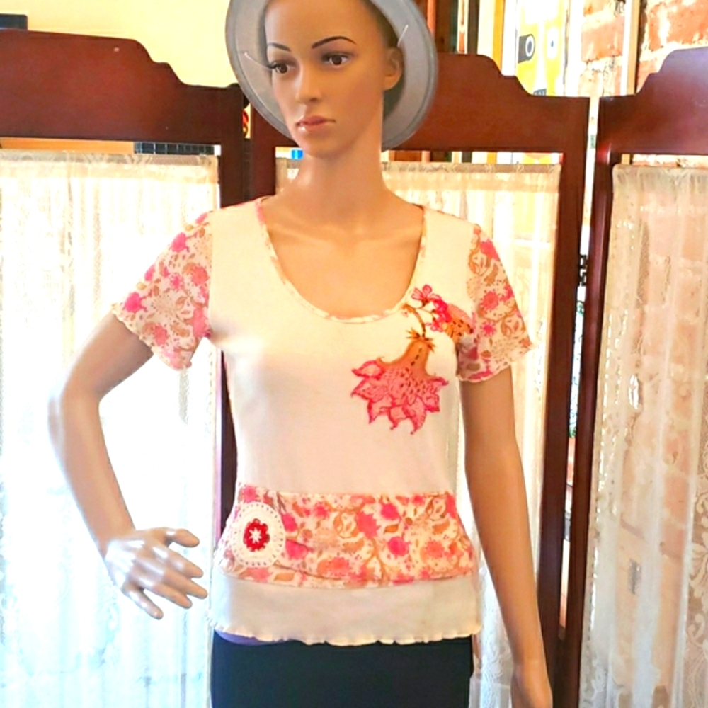 Medium Shirt with beaded trim and Crochet Design